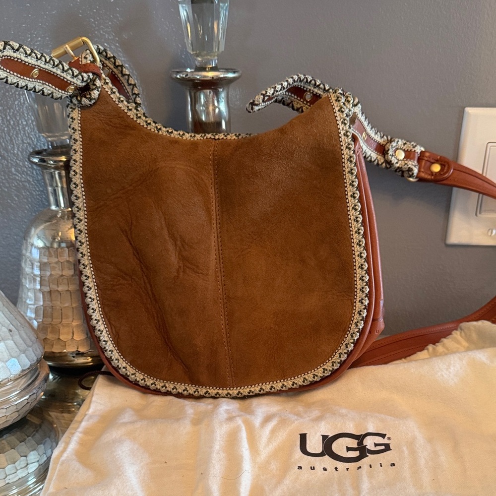 UGG Tan Suede Crossbody Bag with Braided Trim